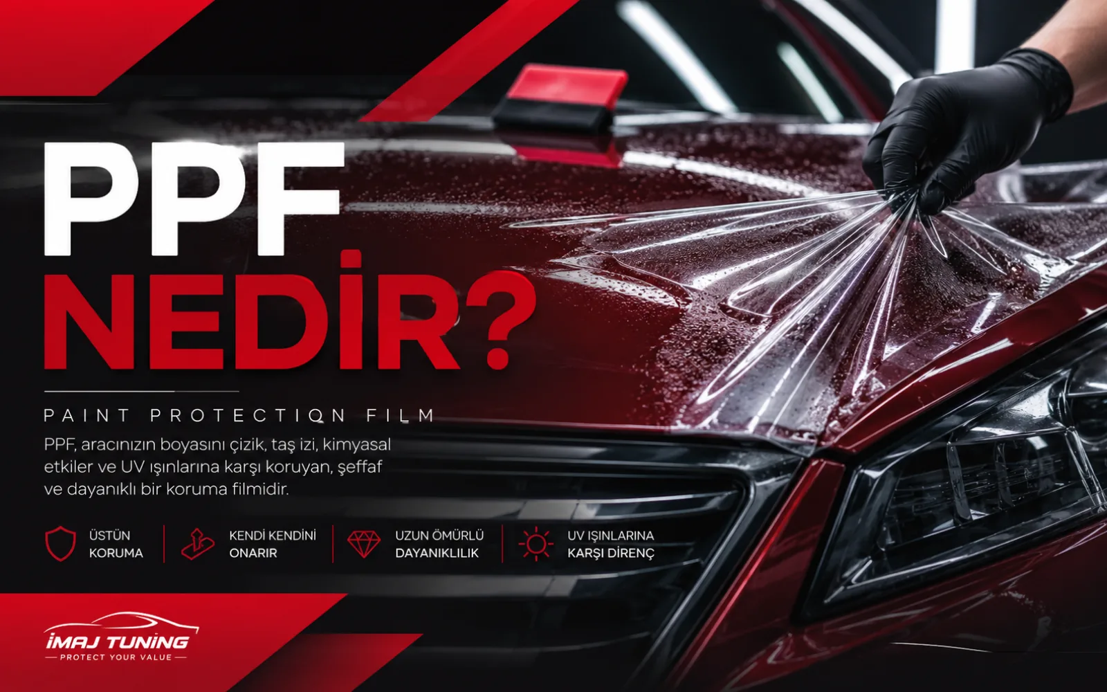 ppf kaplama nedir — lüks araç kaputunda boya koruma filmi uygulaması
